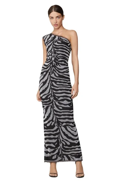 

Elegant beautiful dress new zebra-print one-shoulder sexy dress women's fashion 2020 vestidos compridos