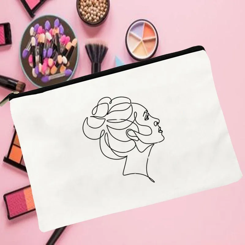 

Women line art girl face Printed Make up bag Fashion Women Cosmetics Organizer Bag for Travel Colorful Storage Bag for Lady Bag