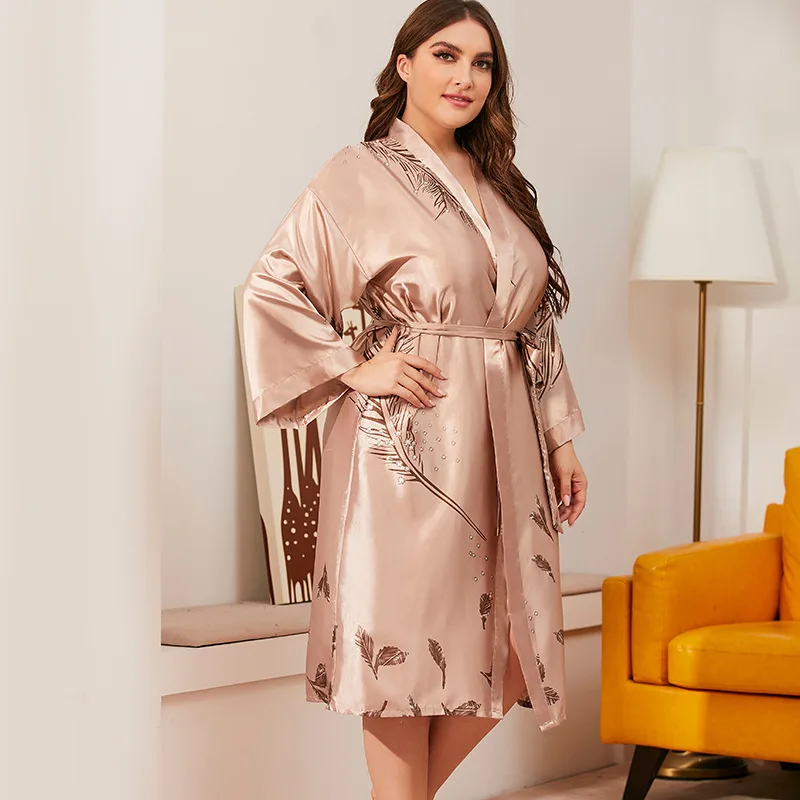 XL pajamas ice silk pajamas dressing gown spring and summer bathrobes home service ladies comfortable nightdress