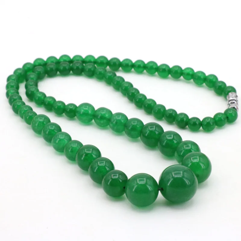 Колье из круглых бусин 6-14 мм зеленого халцедона башня на цепочке г. ручной работы