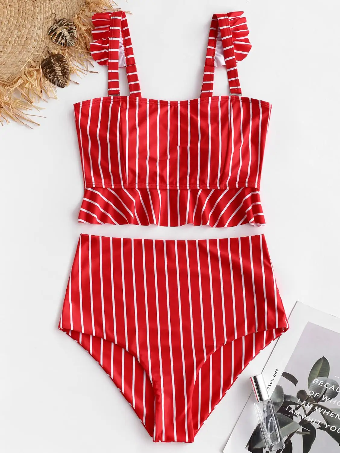 ZAFUL Бикини Полосатые оборки с высокой посадкой Танкини Комплект Сладкие девочки