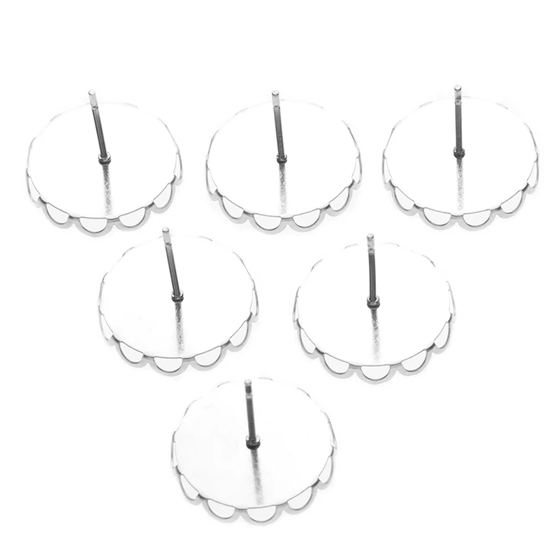

20pcs Stainless Steel Lace Edge Round Blank Bezel 12/14/16/18/20/25mm Inner Ear Studs Base For DIY Jewelry Making Accessories