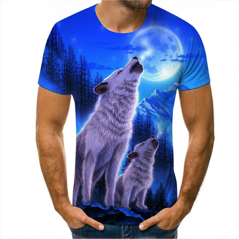 Футболка с 3D-принтом животного и названием волка летняя модная повседневная