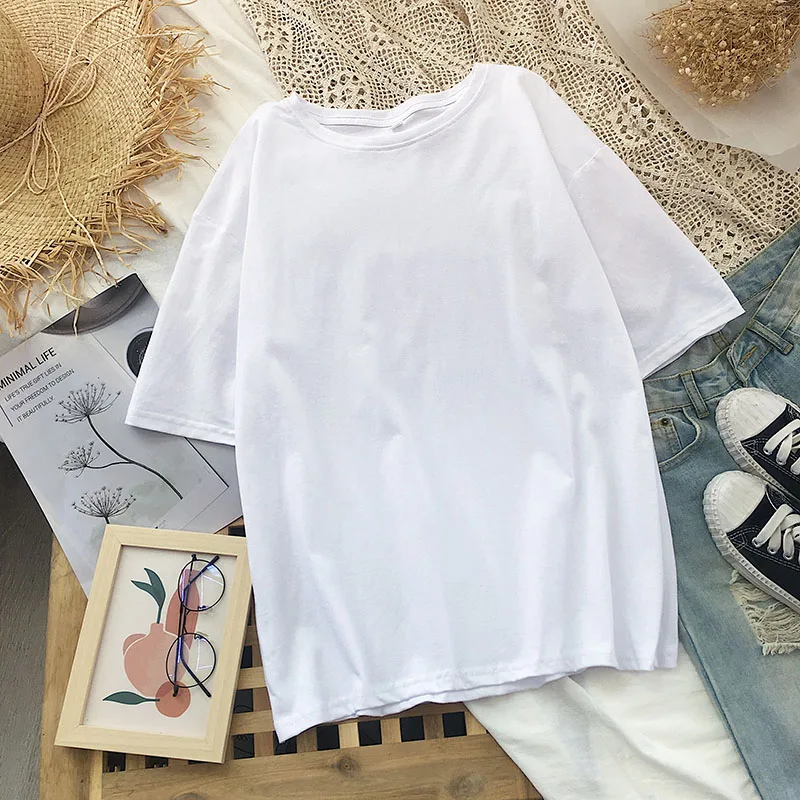 

4XL Plus Size T Shirt Women Black White Tshirts Lady Solid Cotton Tees Short Sleeve T shirts Female Summer Tops for Woman vogue