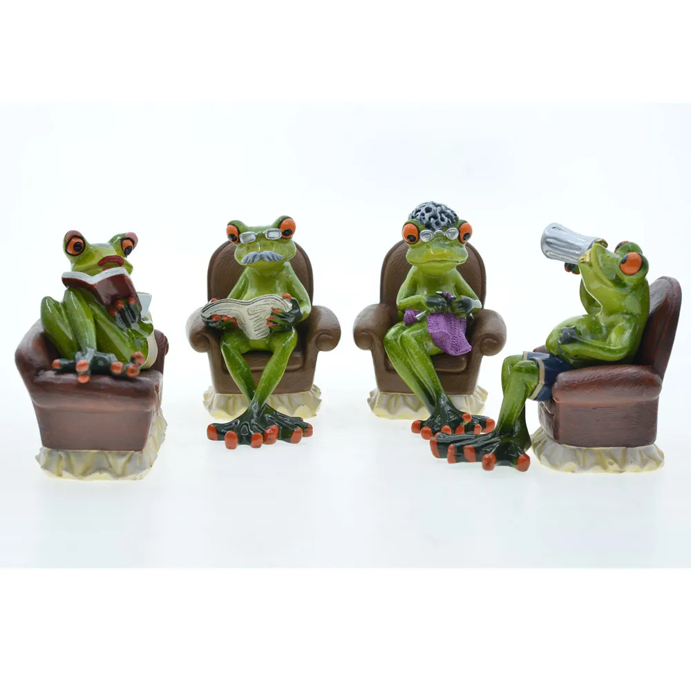 MYBLUE-estatuilla de resina Kawaii para jard&iacute;n, figura de rana en miniatura de estilo n&oacute;rdico, accesorios de decoraci&oacute;n para habitaci&oacute;n del hogar, para disfrutar de la vida, 2 unids/set por Set-5