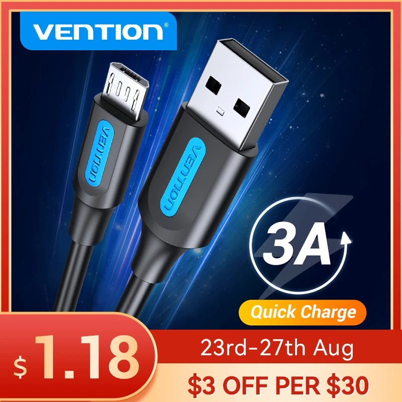 Vention Micro USB кабель 3A Быстрая зарядка для передачи данных Samsung S7 S6 Note Xiaomi Huawei HTC