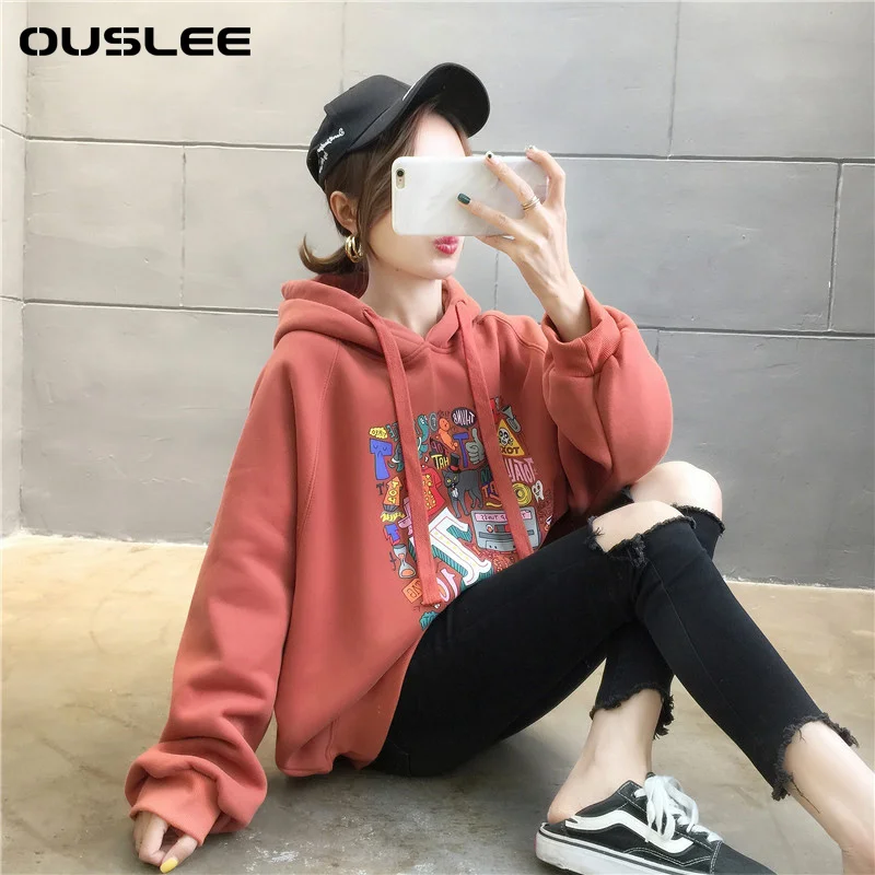 Женская толстовка с капюшоном OUSLEE Повседневная Свободная Толстовка длинным