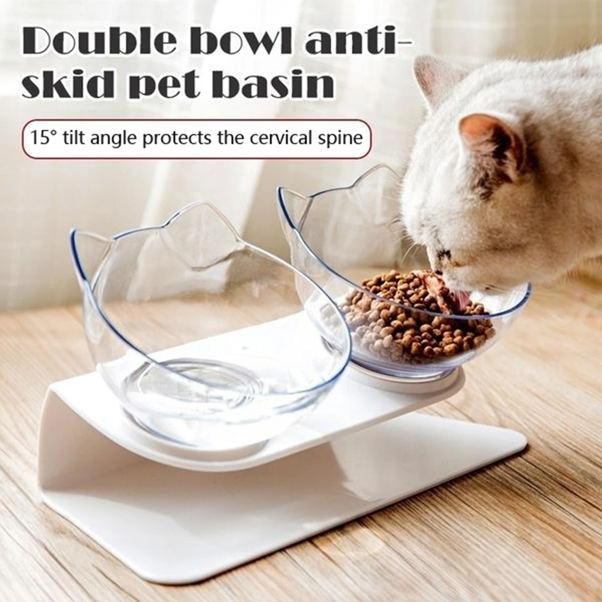 

2020 New Pet Feeding Bowl Non-slip Food Bowl With Transparent Protection Neck Cat Dog Double Bowl Water Bottles Pet Supplies