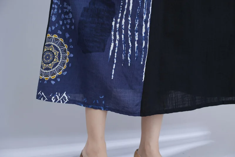 

Women Summer Cotton Casual Dress New Arrival 2021 Vintage O-neck Patchwork Print Loose Ladies A-line Long Dresses Maxi Dresses