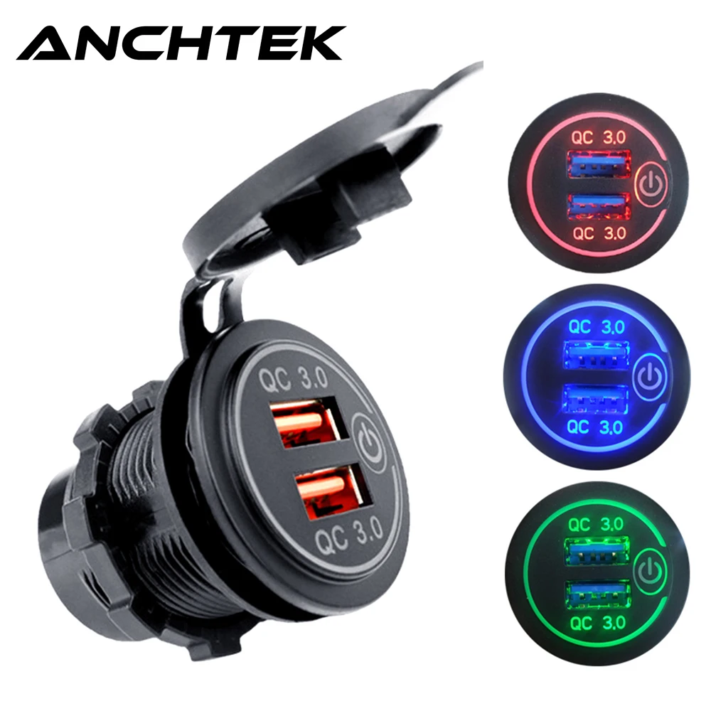 Автомобильный прикуриватель Anchtek 36 Вт QC 3 0 водонепроницаемый с двумя USB-портами |
