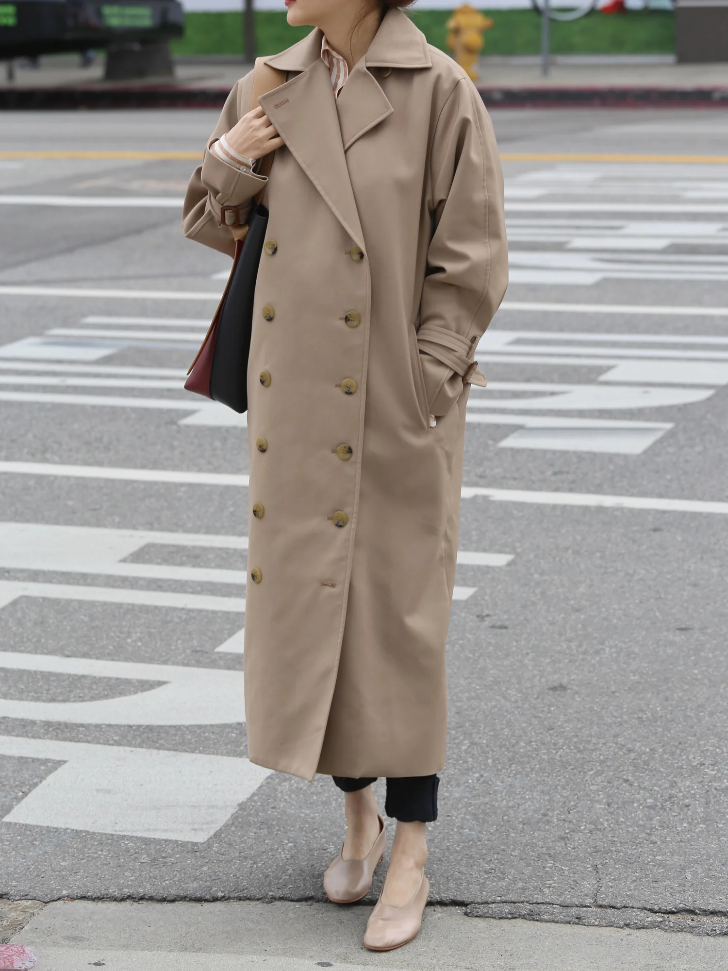 

Autumn Winter Women's Double-breasted Coat Loose Cardigan Long Ladies Trench Outwear Top