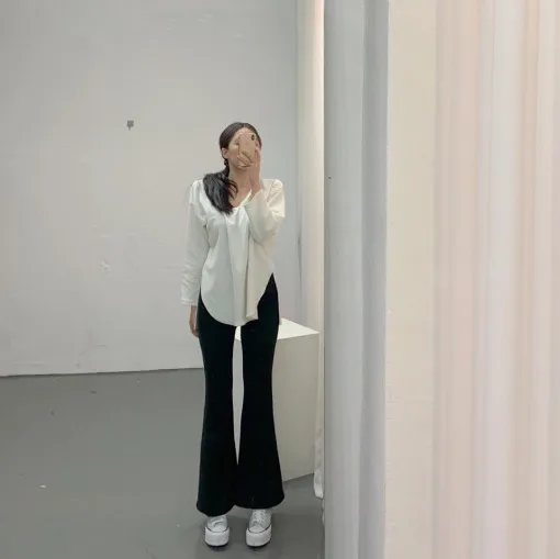 

Korean Chic French Minority Spring and Autumn Elegant Loose Slimming All-Match High Waist Long Legs Western Style Fashion Mop