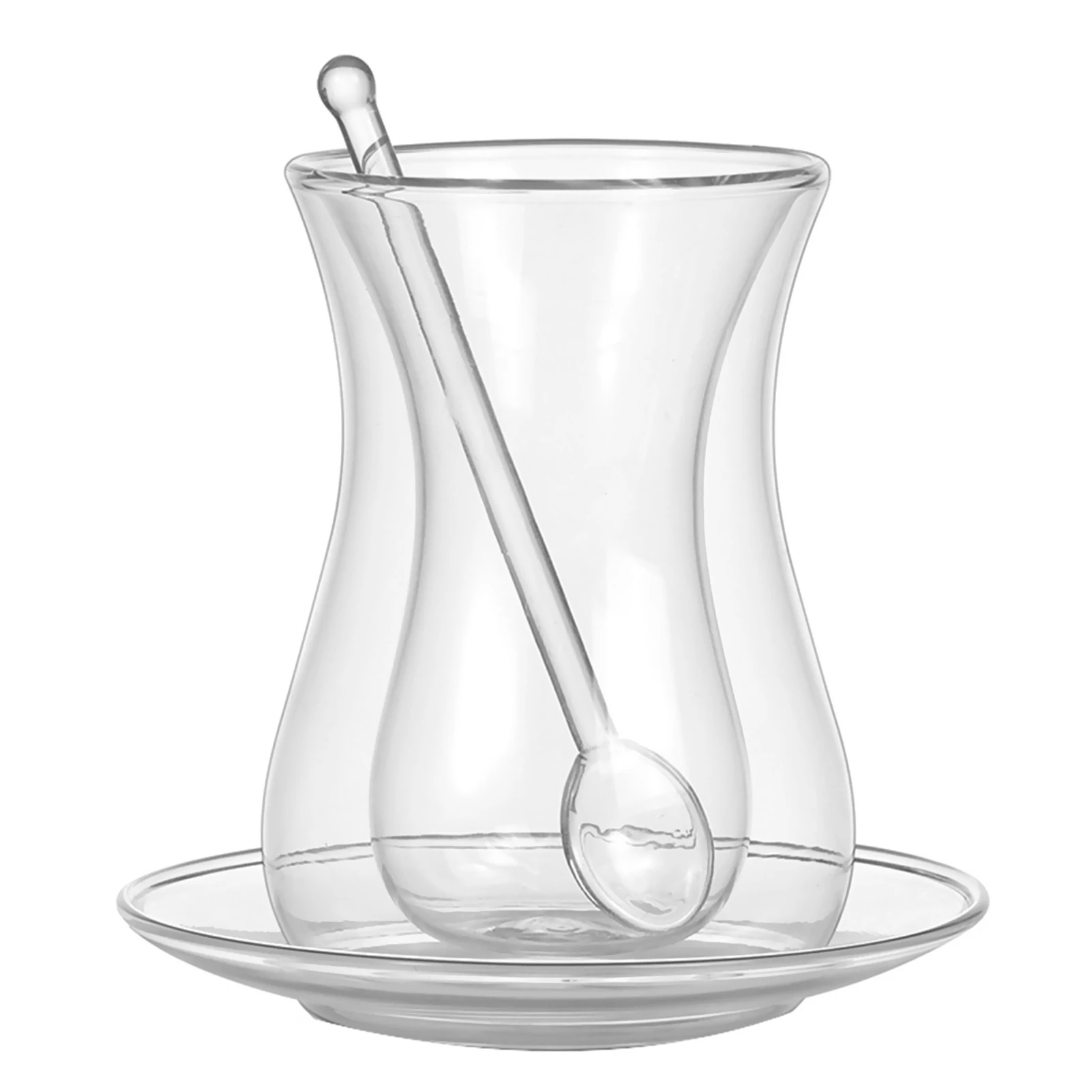 

Double-Layer Glass Coffee Cup Set Insulation Transparent Black Tea Cup Household Tea Cup With Saucer With Glass Spoon BOM666