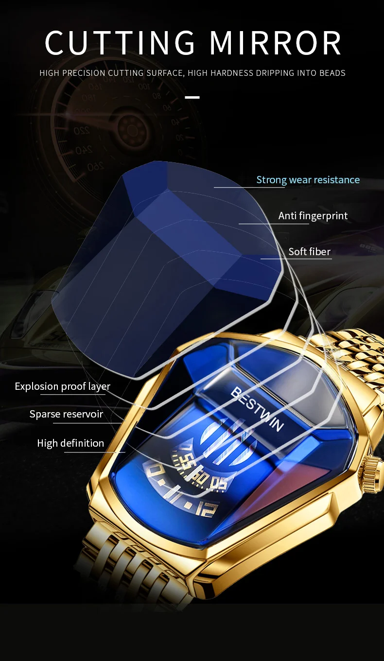 2021 BESTWIN Роскошные Брендовые спортивные военные часы мужские Золотые Кварцевые