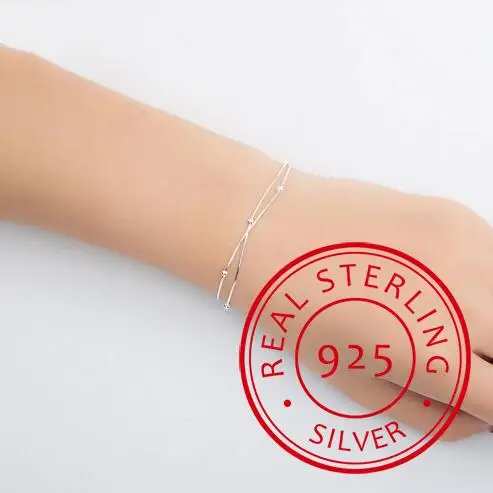 

Простой модный браслет из стерлингового серебра 925 пробы для женщин с бусинами и двойной цепочкой в виде Змеи Браслеты подарок S-B127