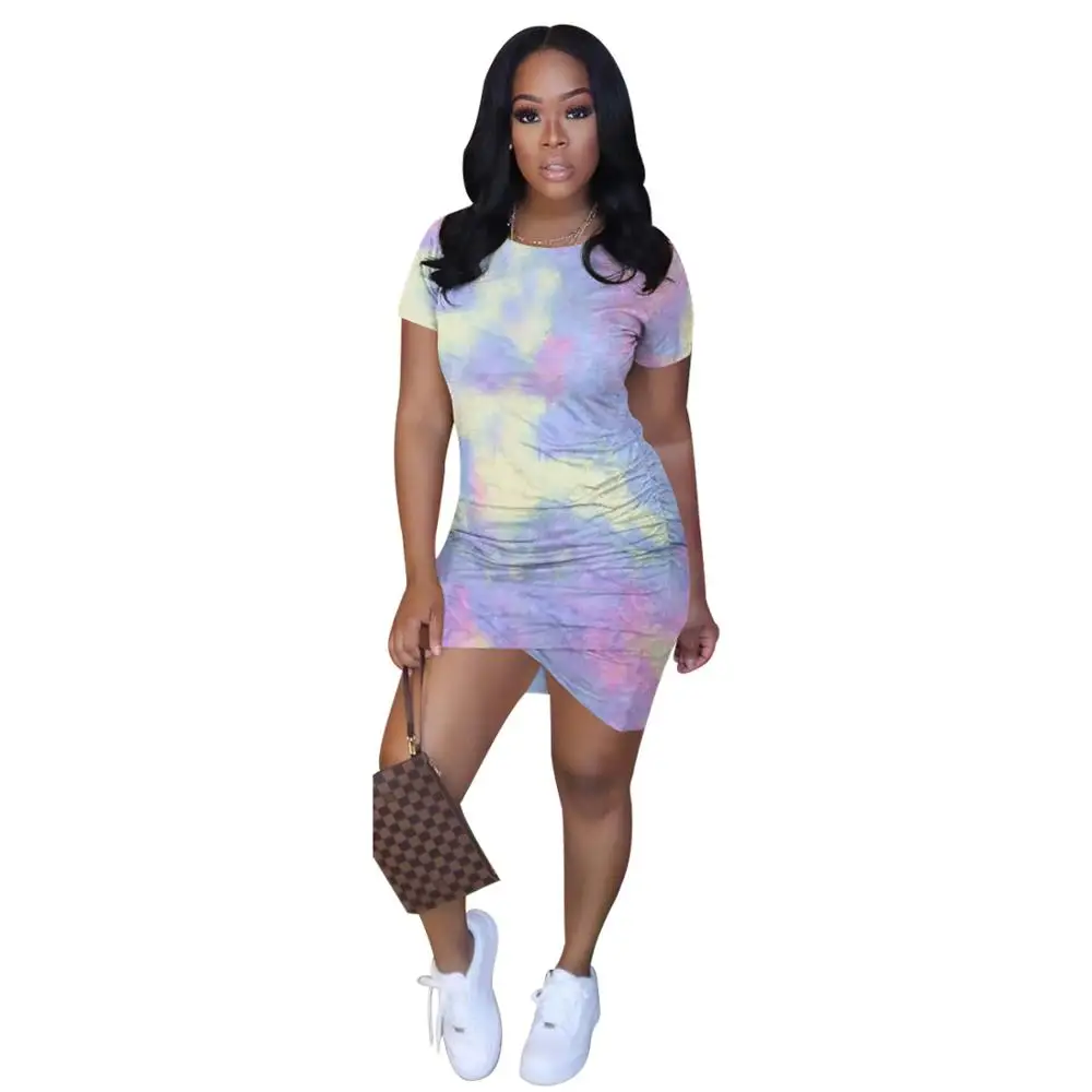 Повседневное женское летнее Мини Платье с принтом в виде галстука красителя