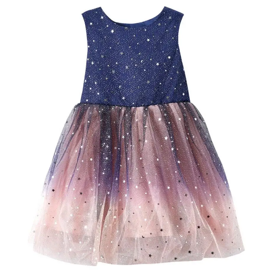 Одежда для детей платье 2021 летние Новый стиль градиент Сетчатое с блестками