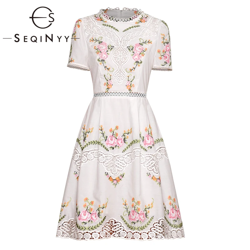 SEQINYY белое платье летнее Новое модное дизайнерское женское мини-платье с короткими рукавами и разноцветными цветами