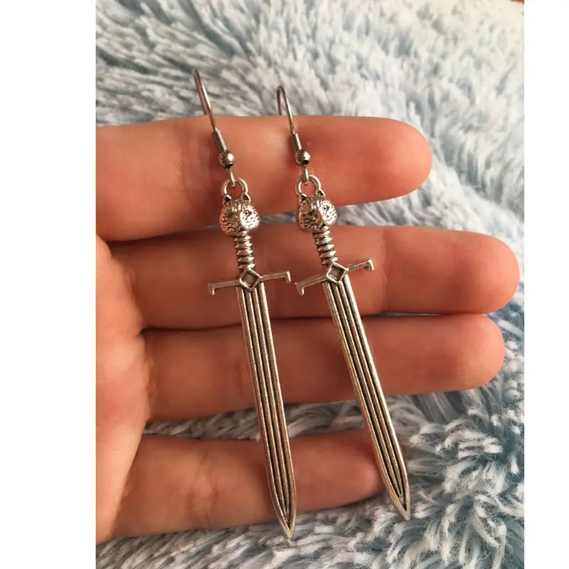 

Women Gothic Owl on Sword Drop Earrings Antique Sword Medieval Renaissance Weapon Dangle Earrings Fashion Jewelry