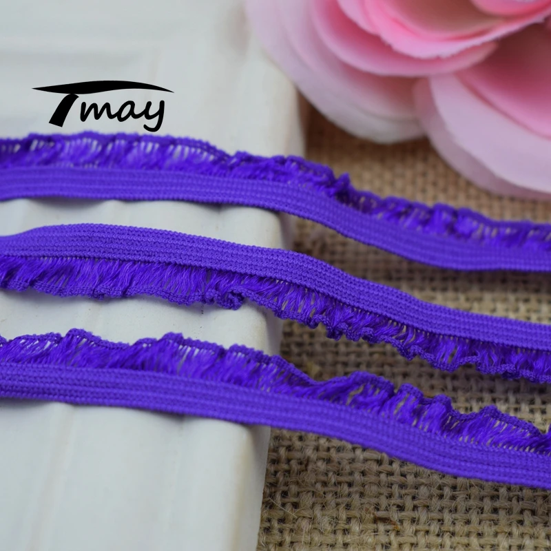 Кружевная ткань с оборками #1654 фиолетово-черного цвета 8 ярдов/партия эластичные