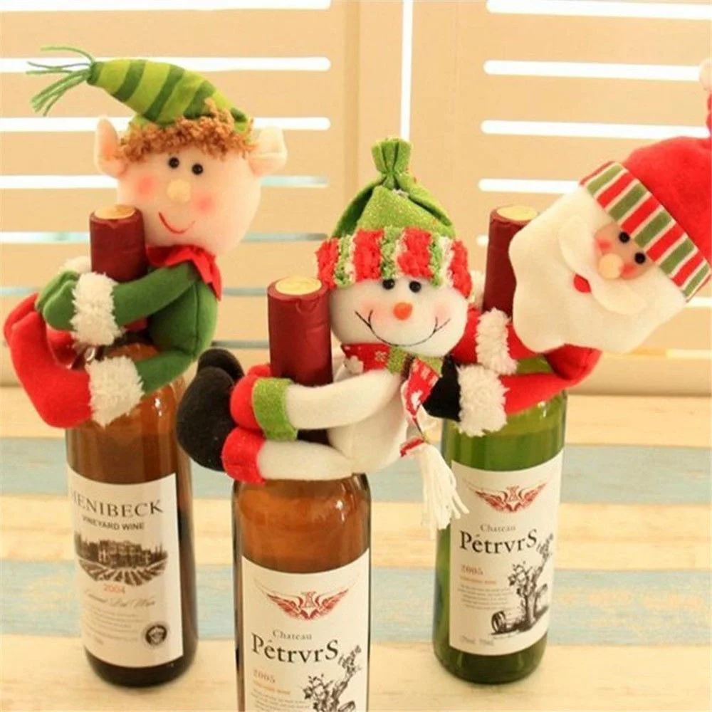 

Christmas Wine Bottle Cover Clothes Christmas Santa Snowman Elf Wine Bottle Cover Decor Ornament Christmas New Year Dinner Party