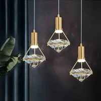 modern copper gold single pendant lamp dining room bedroom led lighting luxury diamond k9 crystal 3w warm white dimming fixture