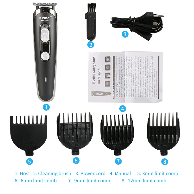 

Kemei-9030 Barber Electric Hair Clipper Rechargeable Low Noise Hair Trimmer Hair Cutting Machine Beard Shaver Trimmer For Men