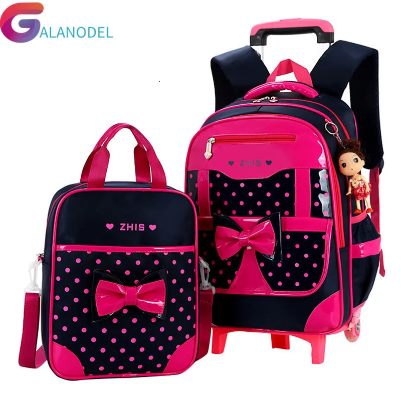 

Милые школьные ранцы для девочек, детский съемный рюкзак на колесиках с бантом, детский Дорожный чемодан для книг, школьные сумки