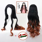 Аниме Demon Slayer Kamado Nezuko Косплей длинный парик бамбуковая трубка Kimetsu No Yaiba поезд термостойкие волосы + парик шапочка реквизит