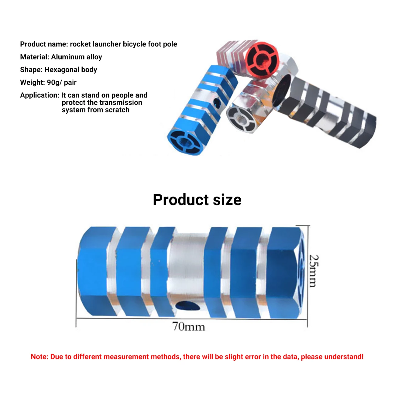

1 Pair Bike Pegs Aluminum Alloy Bike Pegs Anti-Skid Foot Pedals BMX Pegs Rear Axles Stunt Pegs