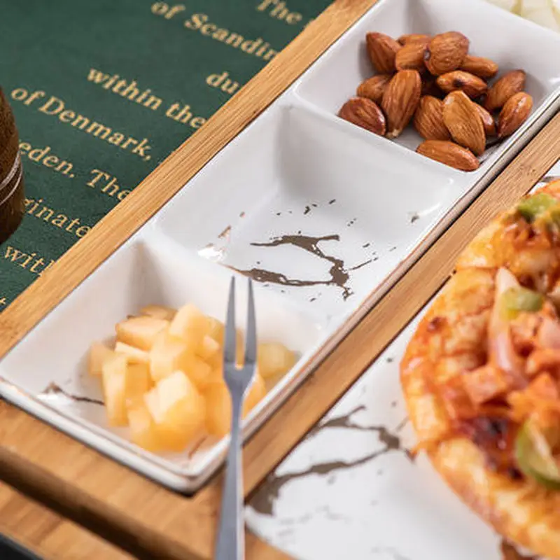 

Ceramic Rectangle Western Dishes Nordic Black White Marbling Grid Sauce Dish Steak Plate Restaurant Household Kitchen Supplies