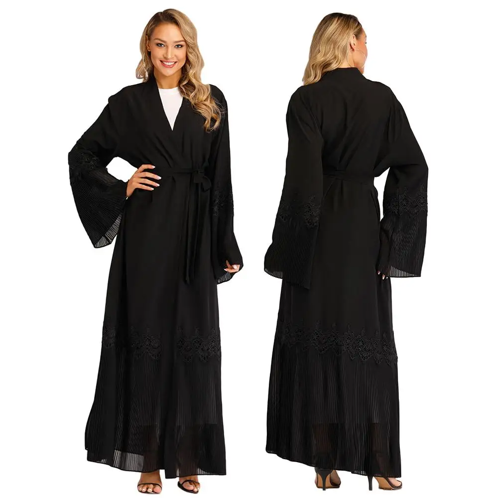 Открытый передний abaya Дубай длинный кардиган Женские мусульманские Длинные