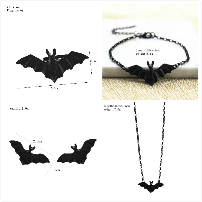 Металлические серьги-гвоздики в стиле панк черная летучая мышь животное браслет