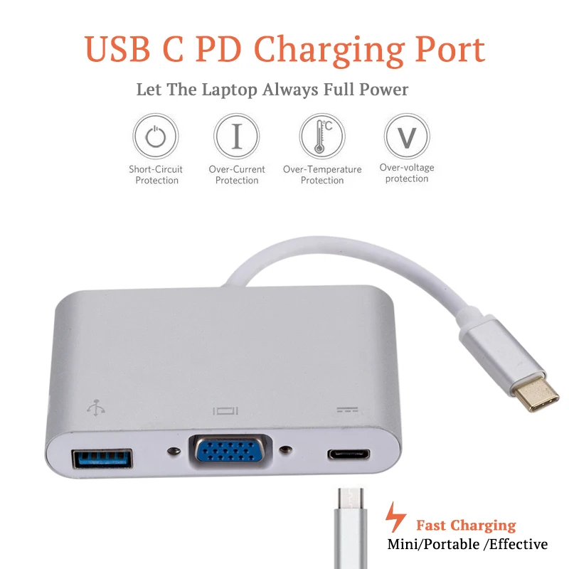 Usb-хаб type C-VGA адаптер для MacBook Air 13 док-станция Hab USB-C концентратор USB 3,0 PD VGA Ноутбук Тип C адаптер сплиттер конвертер