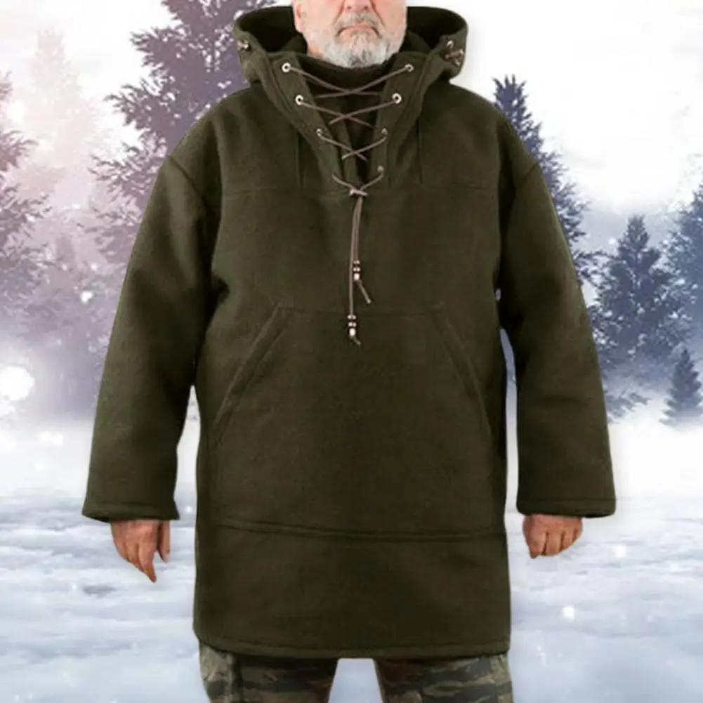 

Куртка мужская зимняя однотонная с карманами спереди, пуловер с капюшоном, шерстяная Толстовка со шнуровкой и капюшоном, костюм для косплея