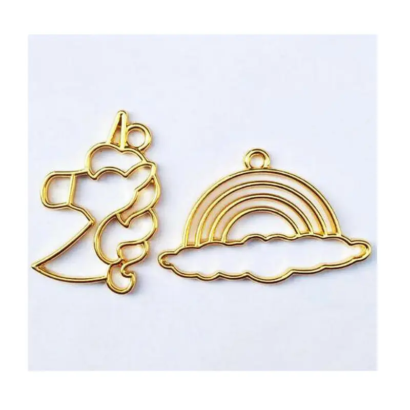 

5pcs Metal Unicorn Rainbow Decor Hollow Frame Jewelry Fillings Pendant Kawaii Accessory DIY Handmade UV Resin Open Bezels Craft