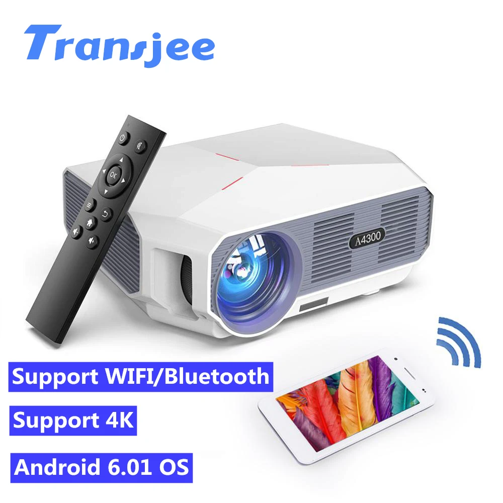TRANSJEE 4K мини проектор для смартфона светодиодный Full Hd Android 6 01 OS телефон 3800 люмен