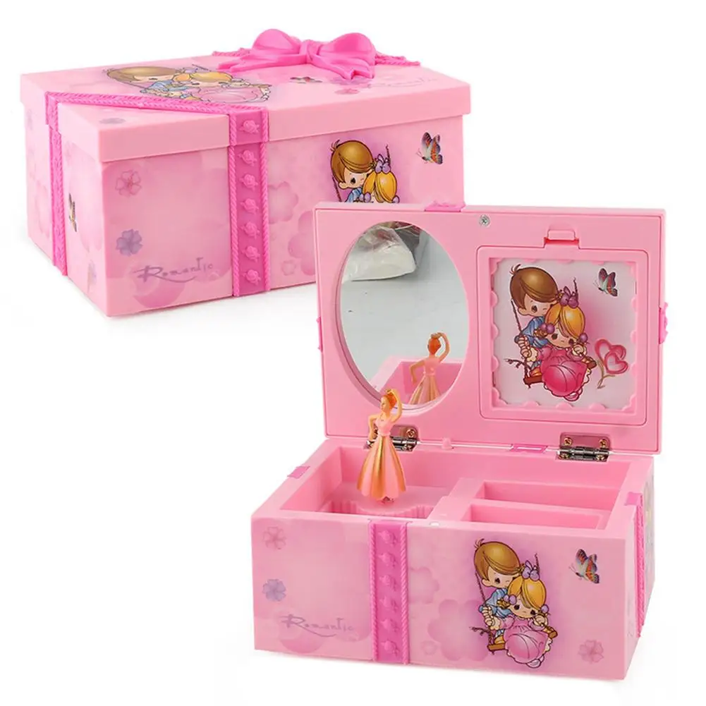 

New Kids Jewelry Box Unforgettable Musical Jewelry Box Beautiful Princess Dancing With Music Pink Bow Knots Appearance Practical