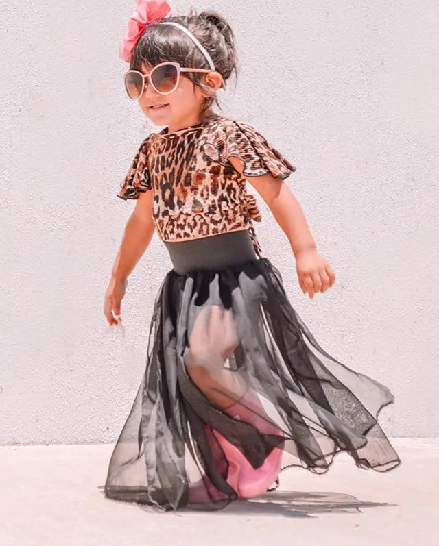 

От 0 до 5 лет, модные комплекты одежды для маленьких девочек футболки с леопардовым принтом и открытой спиной топы + кружевные юбки-пачки комп...