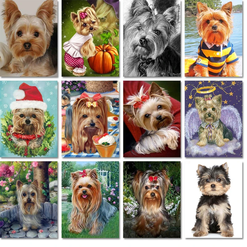 Полный набор для рисования с круглыми камнями и полотном вышитой собачкой