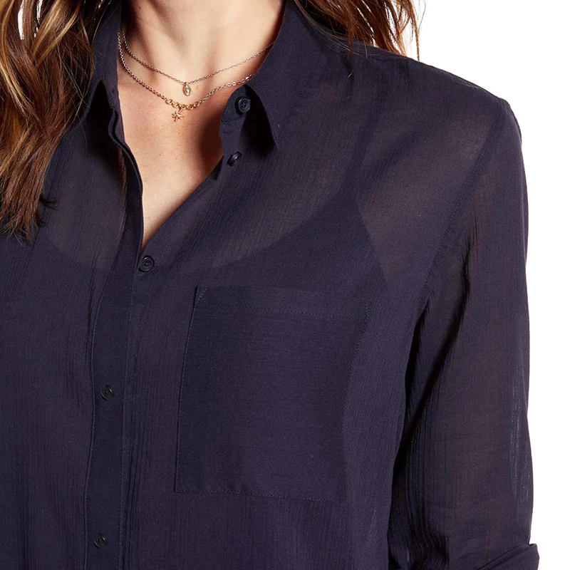 

HiloRill Women's Solid Blouse Casual Loose Long Sleeve Shirt Turn Down Collar Tunic Top Spring Irregular Hem Ladies Blouse