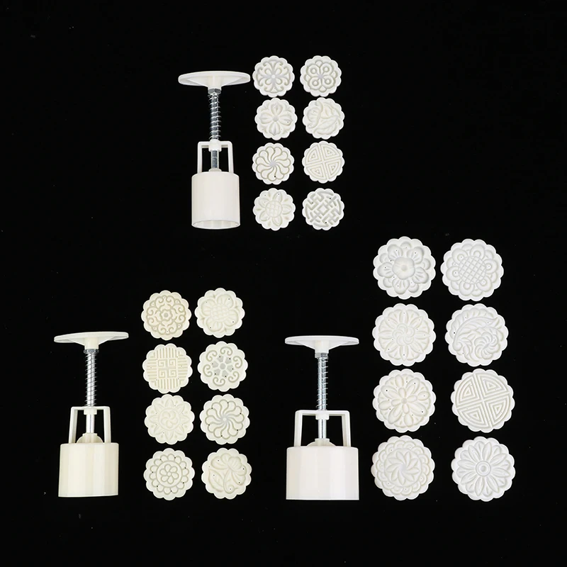 

8 PCS Hand Press Cookie Stamp Moon Cake Decor Mould Barrel Mooncake Mold