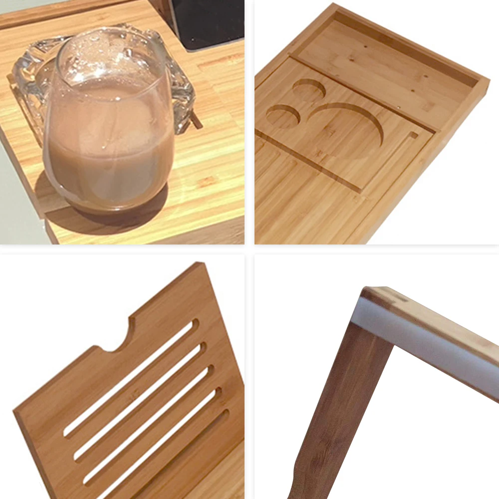

Bamboo Bathtub Caddy Tray Spa Bathtub Caddy Organizer Book Wine Tablet Holder Reading Rack Nonslip Bottom Extendable Sides