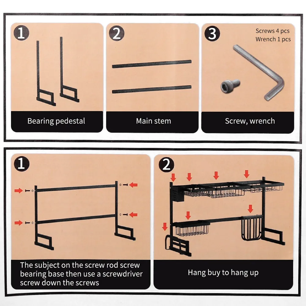 Кухонная полка из нержавеющей стали над раковиной Черная кухонная для раковины