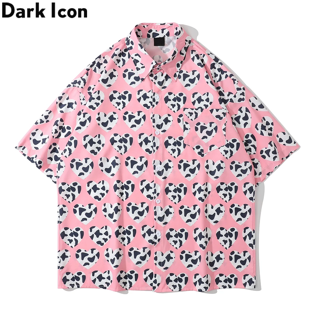 

Dark Icon Full Heart Printed Hawaiian Shirt Turn-down Collar Thin Material Summer Shirts for Man Male Blouse