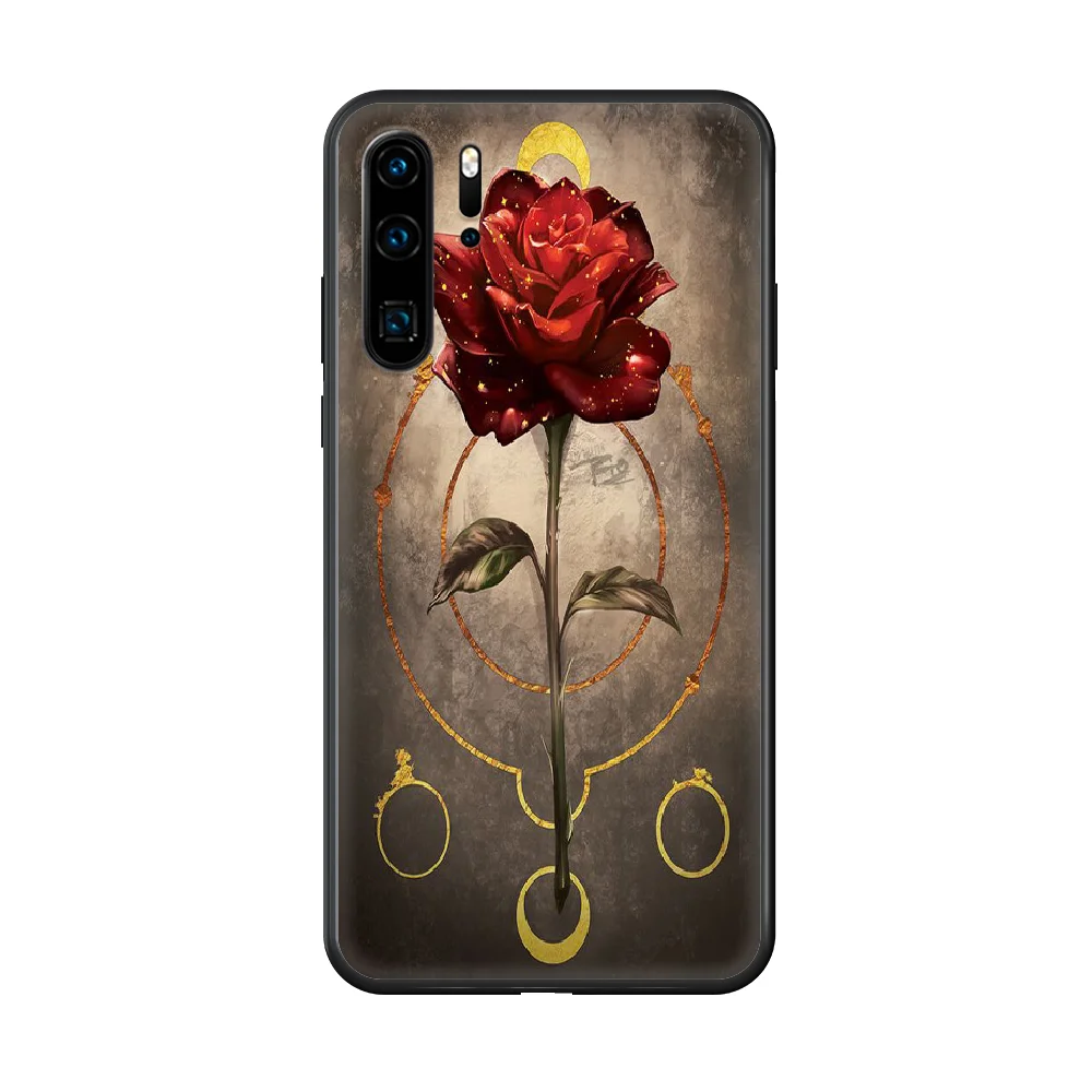 

Roses Phone case For Huawei P 30 10 20 40 Lite Smart Z Pro 2019 black back fashion Etui soft coque painting hoesjes art funda