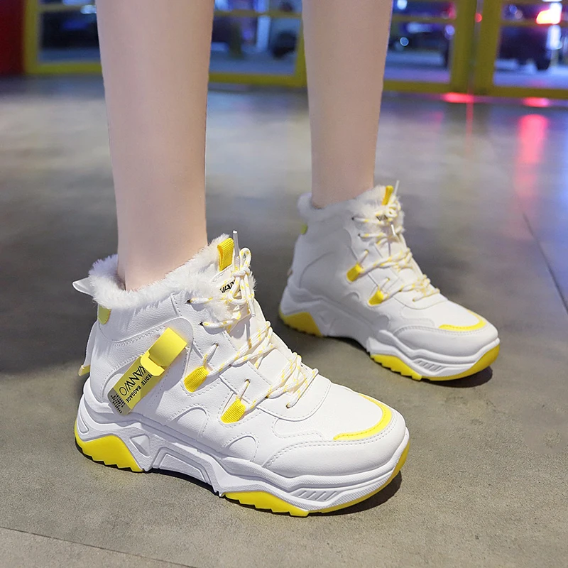 Rimocy/белые кроссовки женская зимняя теплая обувь женские удобные плюшевые на