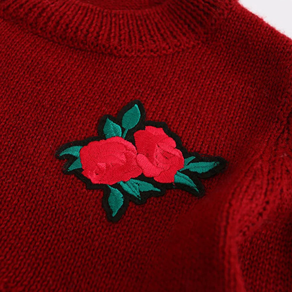 Модный костюм для девочек свитер с розой + джинсы штаны цветочным принтом детская