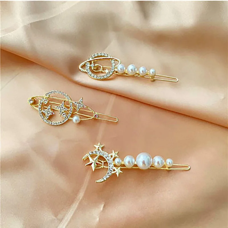 

Женские модные заколки для волос 2021, заколки для волос с Луной и звездами, зажим для волос с жемчужинами, заколки, боковые зажимы, аксессуары ...