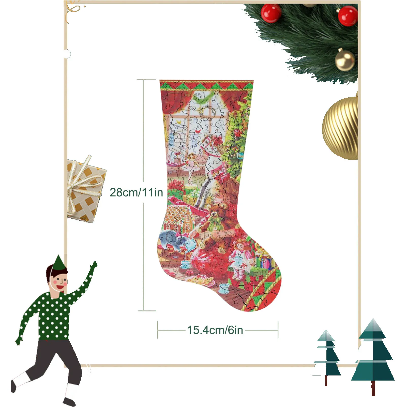 

Wooden Jigsaw Puzzles Christmas Stocking Unique Shape Jigsaw Pieces Each Piece Is Christmas Shaped Puzzles Best Gift For Kids